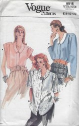 9916 VOGUE LOOSE FIT COLLAR YOKE SHIRT SLEEVES OR NOT PATTERN 8-10 or 14-18 choice